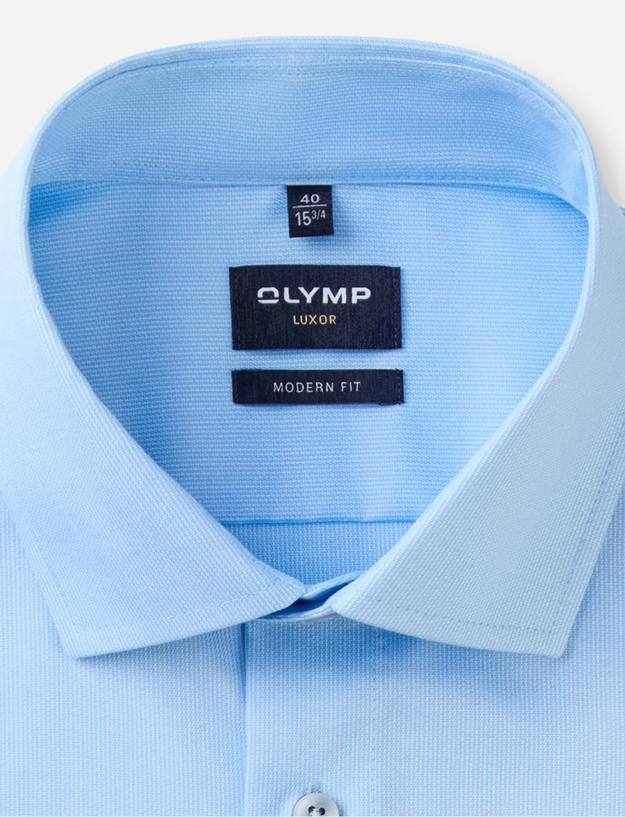 Olymp effen blauw korte mouw overhemd normale fit strijkvrij