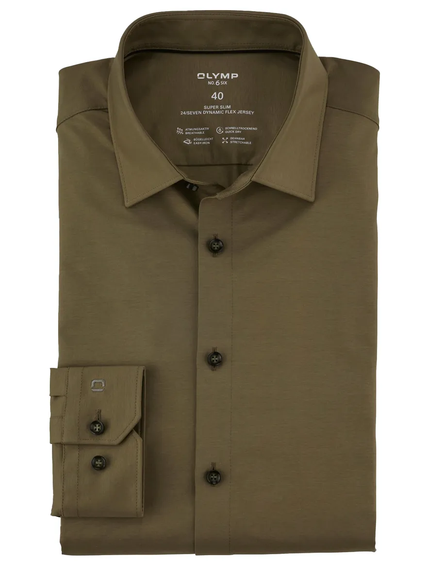 overhemd mouwlengte 7 khaki Olymp No Six 24/7 super slim