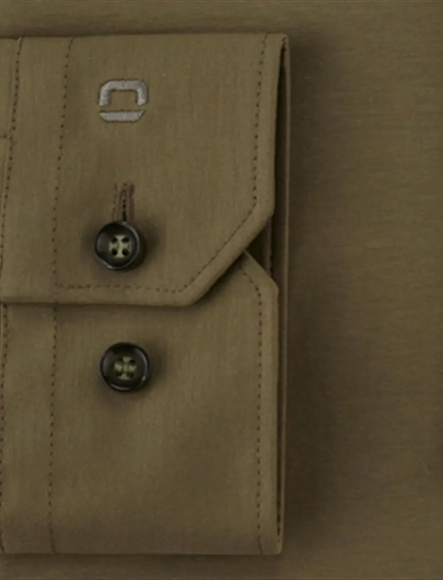Olymp No Six 24/7 super slim overhemd mouwlengte 7 khaki