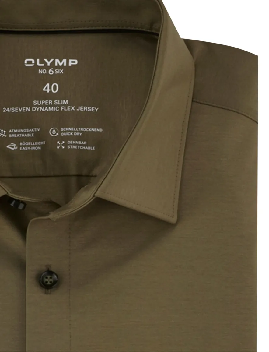overhemd mouwlengte 7 khaki Olymp No Six 24/7 super slim