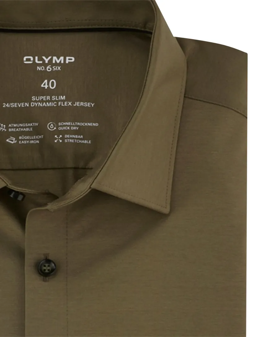 overhemd mouwlengte 7 Olymp No Six 24/7 super slim khaki jersey
