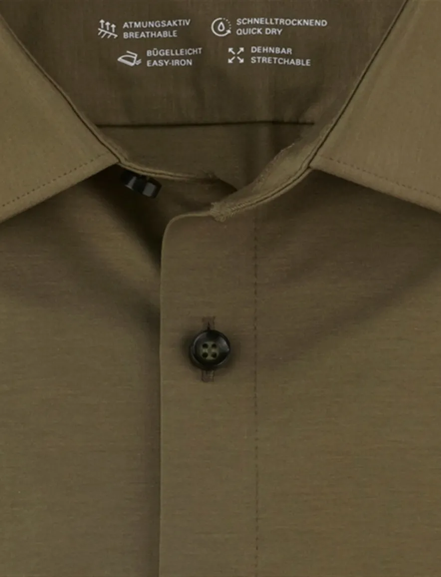 Olymp No Six 24/7 super slim overhemd mouwlengte 7 khaki