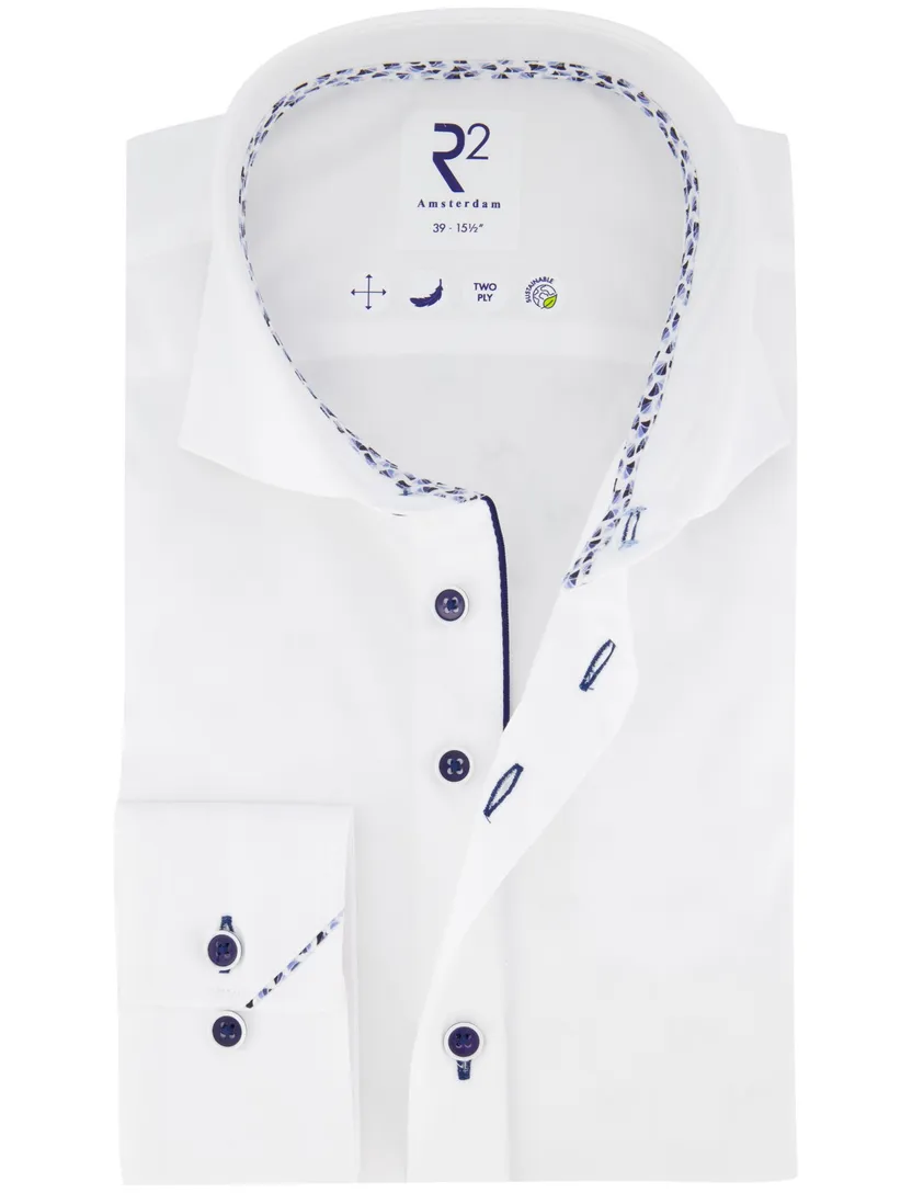 R2 overhemd wit effen 100% katoen wide collar