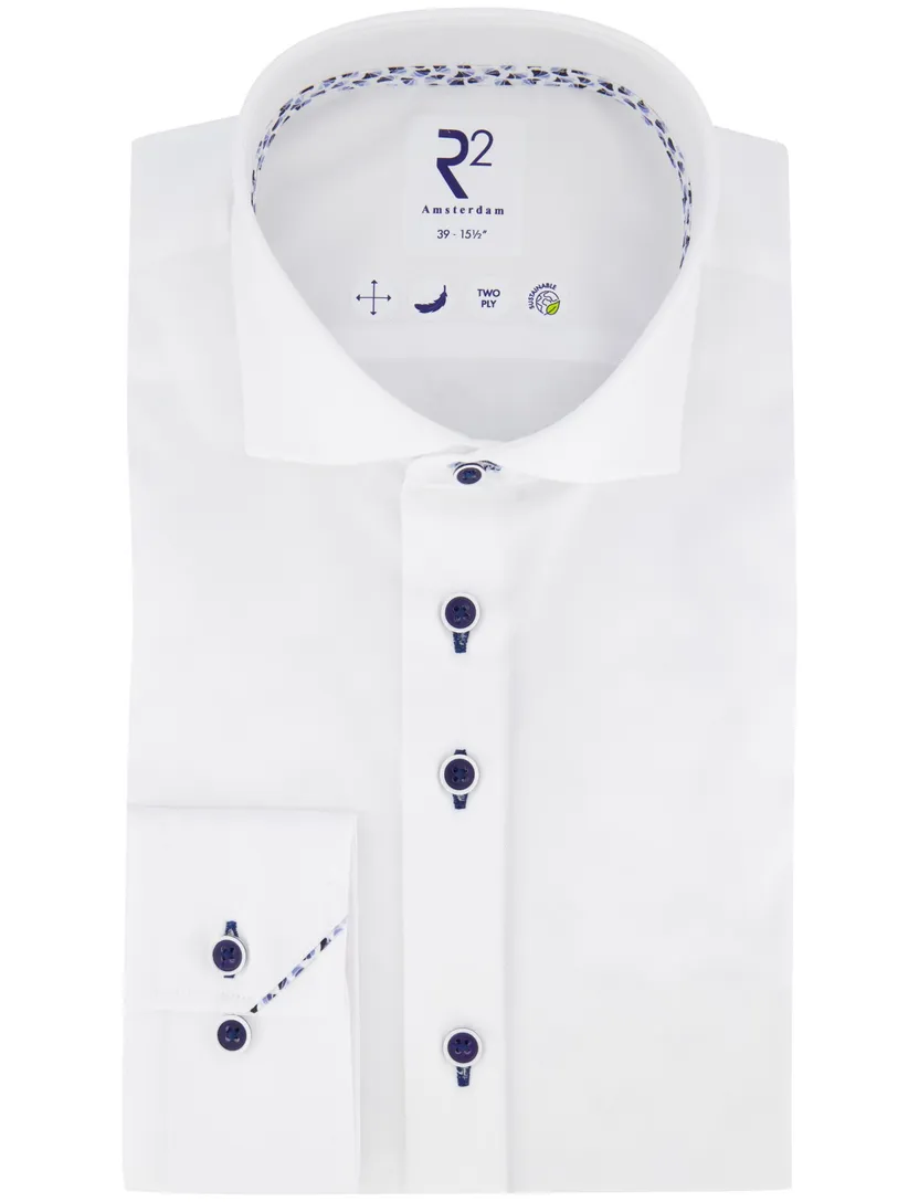 R2 overhemd wit effen 100% katoen wide collar