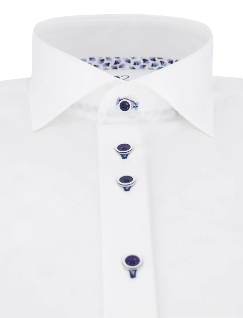 R2 overhemd wit effen 100% katoen wide collar