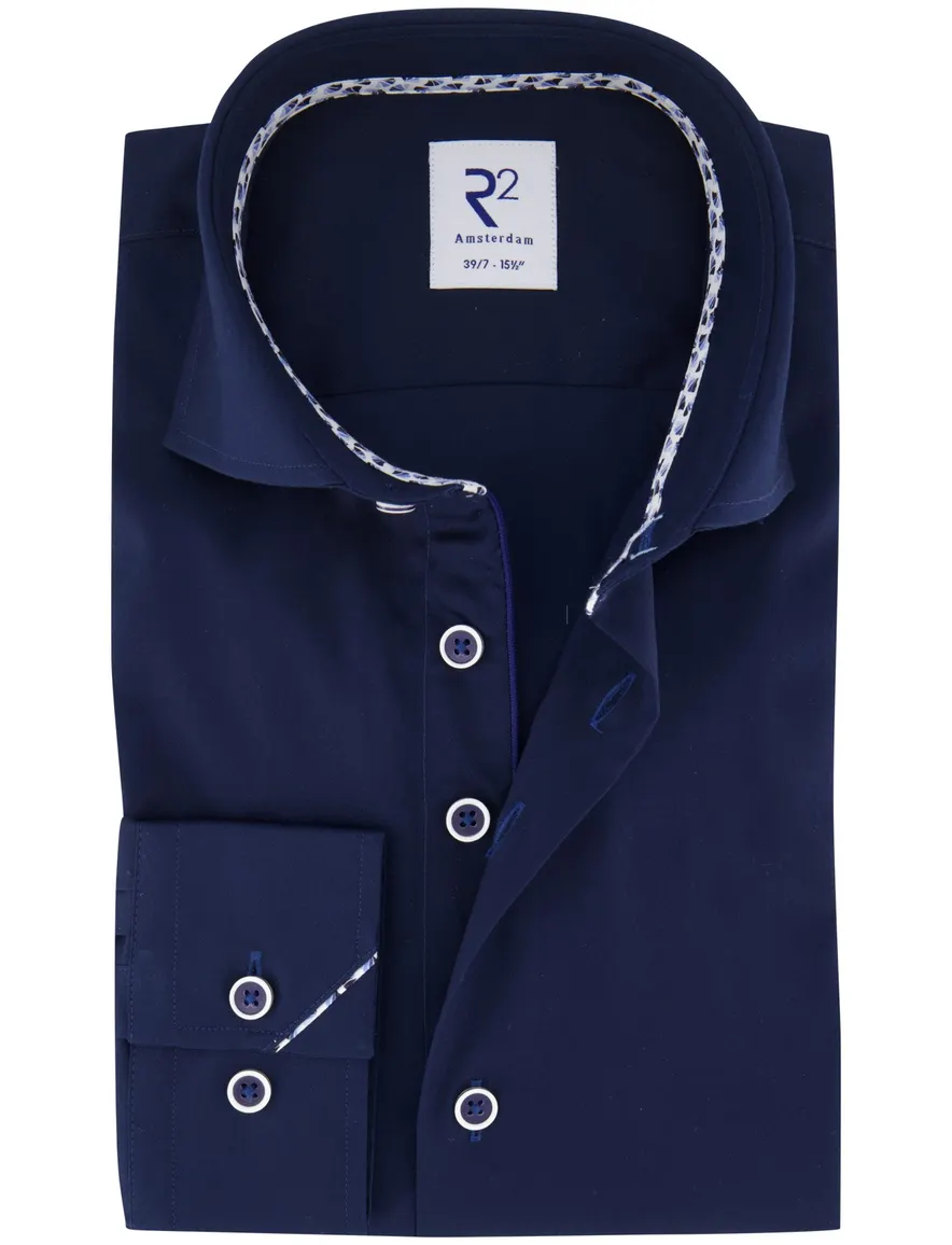R2 overhemd navy ml7 effen