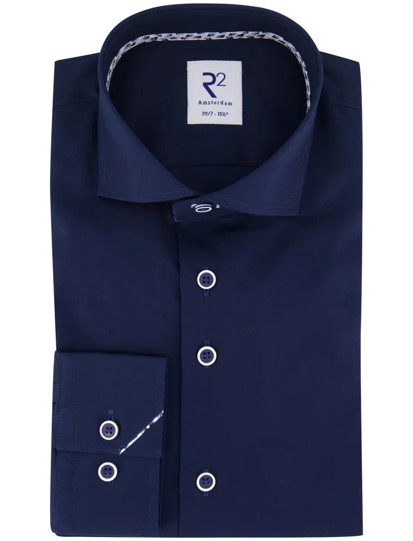 R2 overhemd navy ml7 effen wide collar