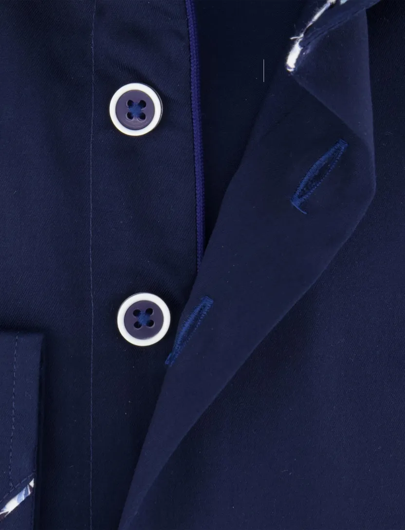 R2 overhemd navy ml7 effen wide collar