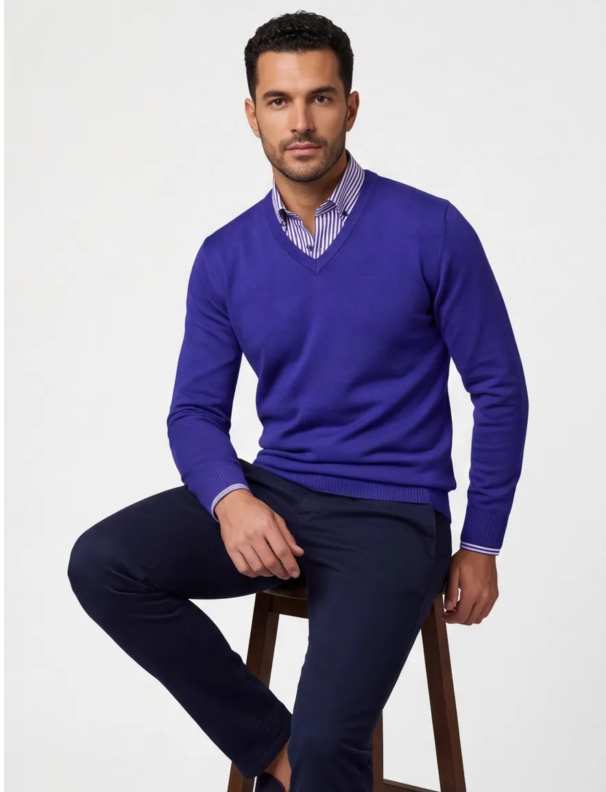 Maerz trui blauw v-hals