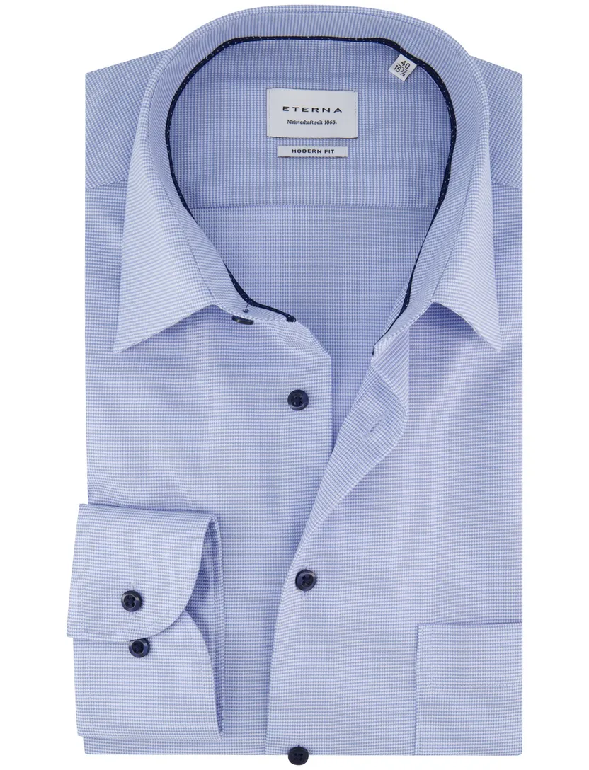 Eterna overhemd blauw lange mouw gemêleerd strijkvrij