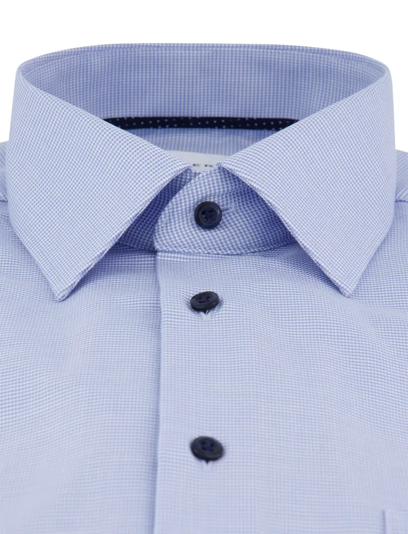 Eterna overhemd blauw lange mouw gemêleerd strijkvrij