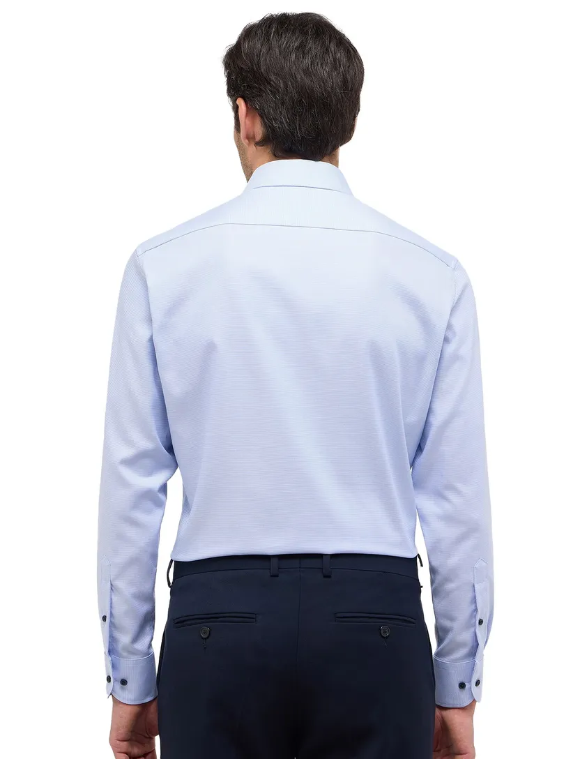 Eterna overhemd blauw lange mouw gemêleerd strijkvrij