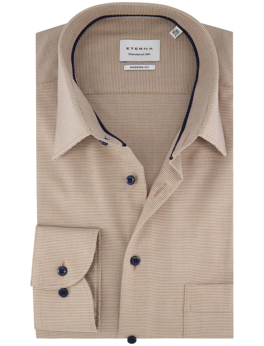 Eterna overhemd beige lange mouw modern fit