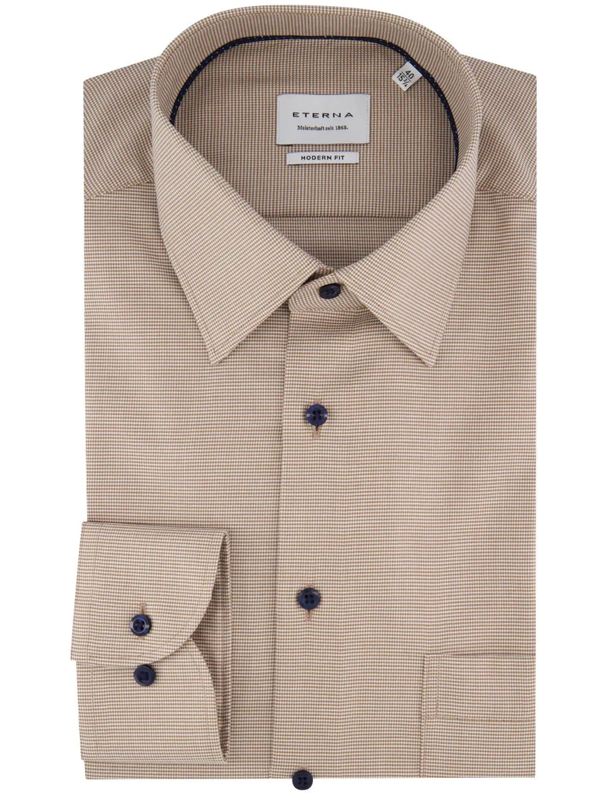 Eterna overhemd beige lange mouw modern fit