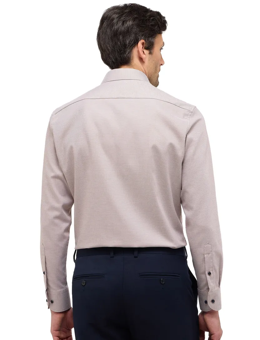 Eterna overhemd beige lange mouw met borstzak strijkvrij