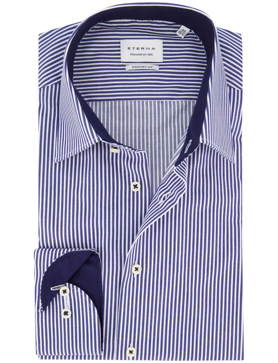Eterna overhemd gestreept blauw wijde fit