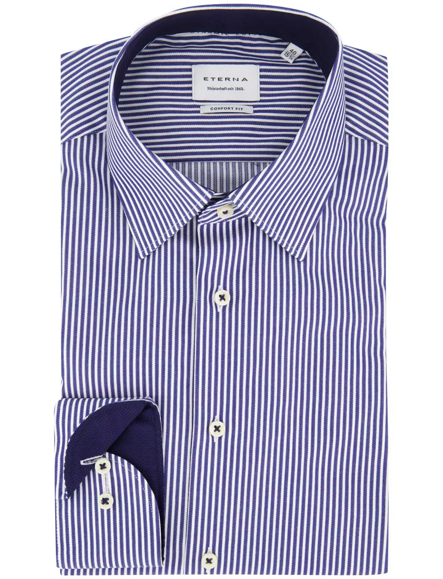 Eterna overhemd gestreept blauw wijde fit
