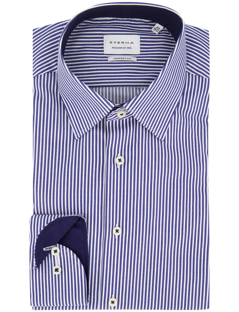 katoenen Eterna overhemd blauw gestreept normale fit