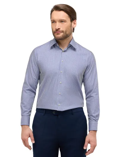 Eterna Eterna overhemd gestreept blauw wijde fit