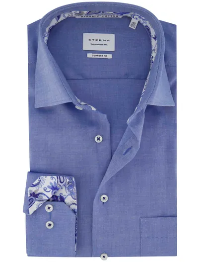 Eterna Eterna overhemd blauw comfort fit effen borstzak