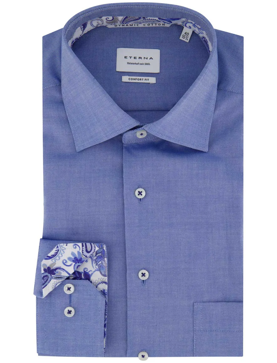 Eterna overhemd blauw comfort fit effen borstzak