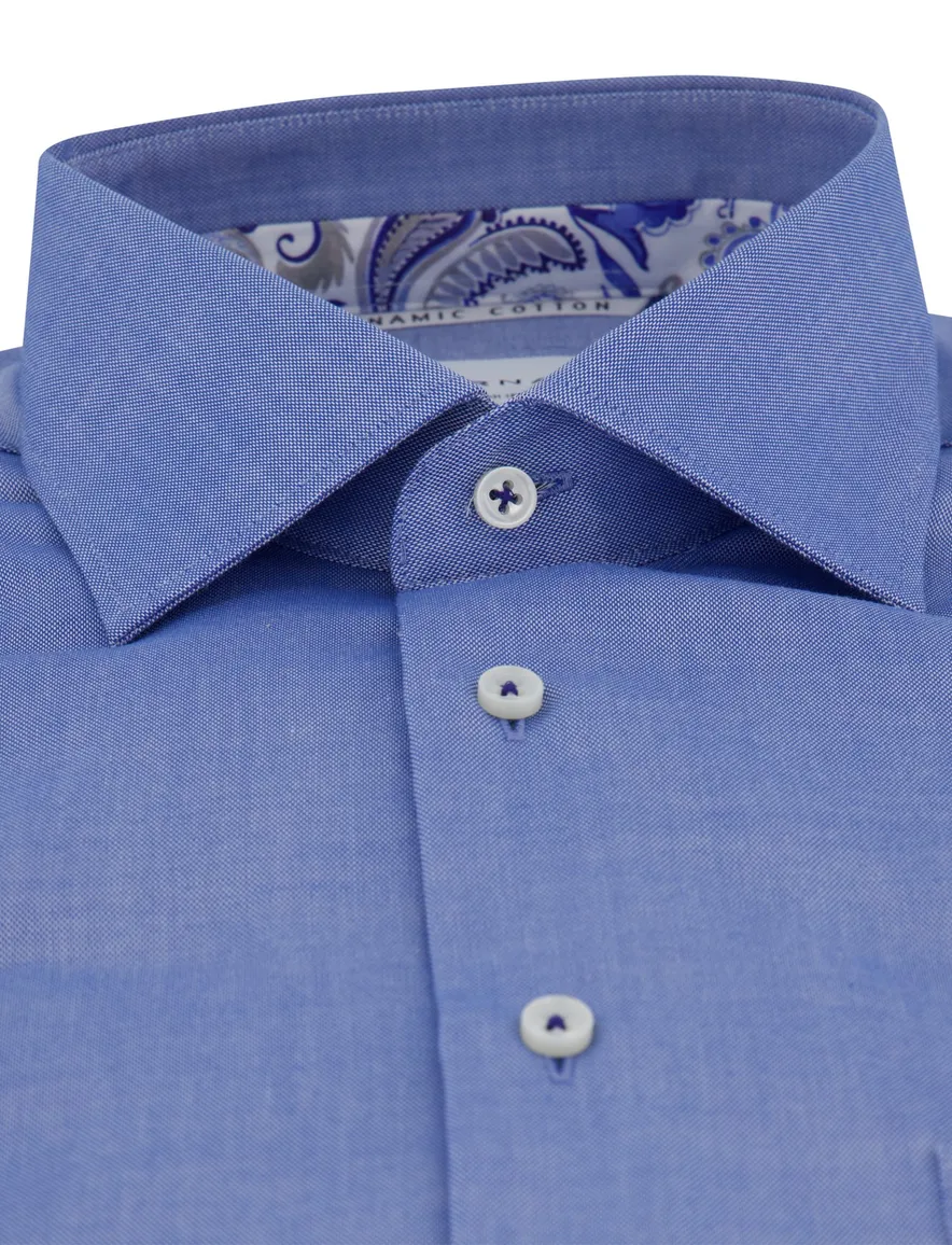 Eterna overhemd blauw comfort fit effen borstzak