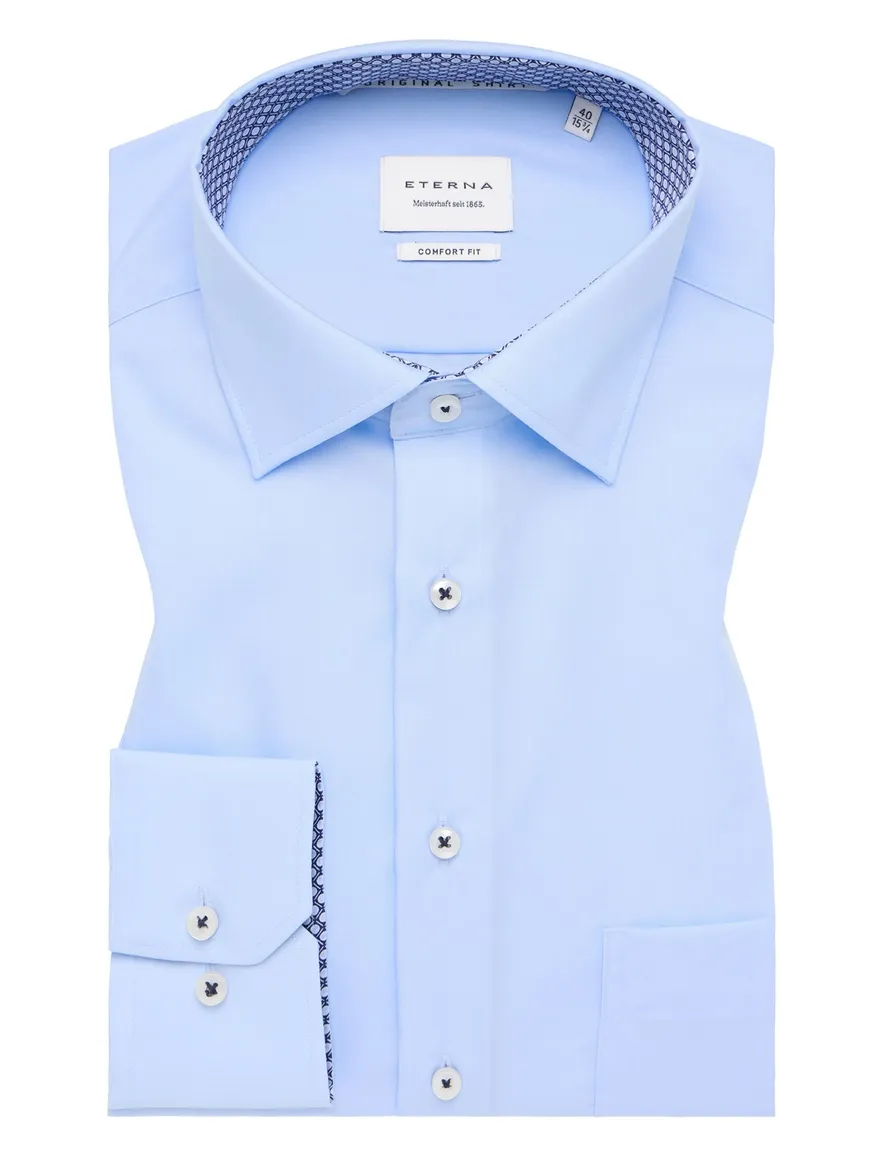 Eterna overhemd comfort fit blauw borstzak ml 7 effen