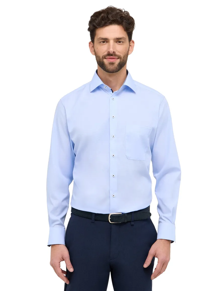 Eterna overhemd comfort fit blauw borstzak ml 7 effen