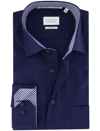 Eterna Eterna Comfort fit overhemd donkerblauw semi-wide collar