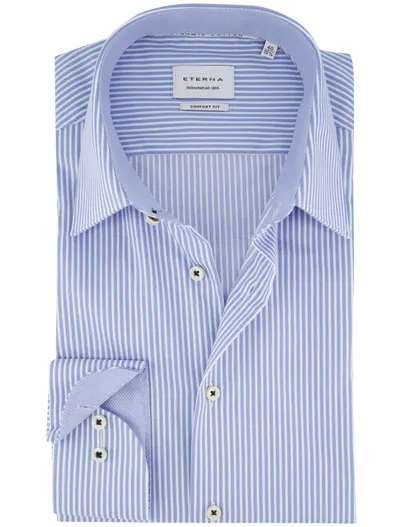Eterna Eterna overhemd blauw gestreept comfort fit ml 7 strijkvrij