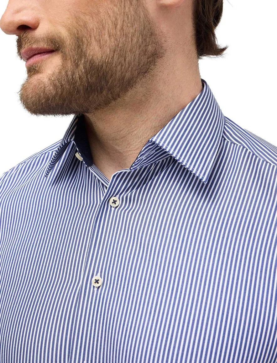 Eterna donkerblauw gestreept mouwlengte 7 overhemd comfort fit