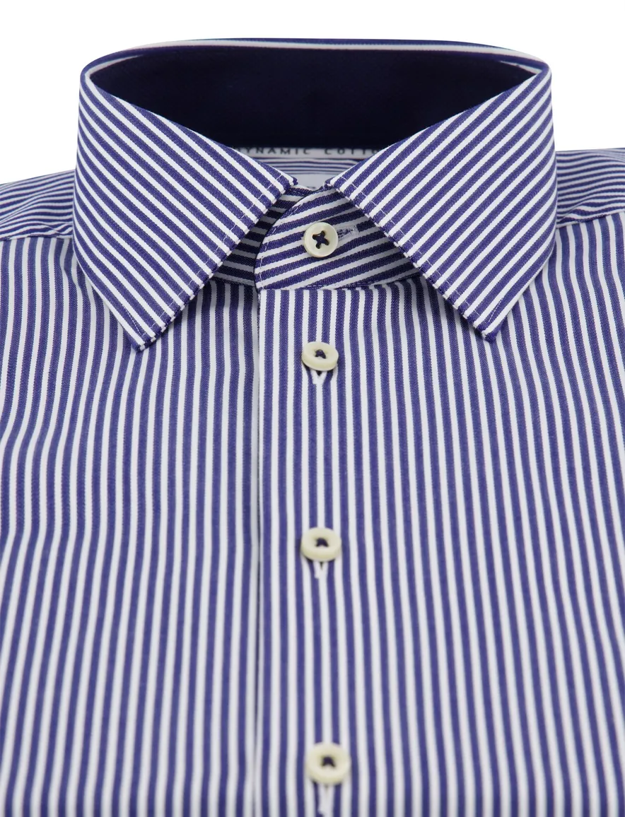 Eterna donkerblauw gestreept mouwlengte 7 overhemd comfort fit
