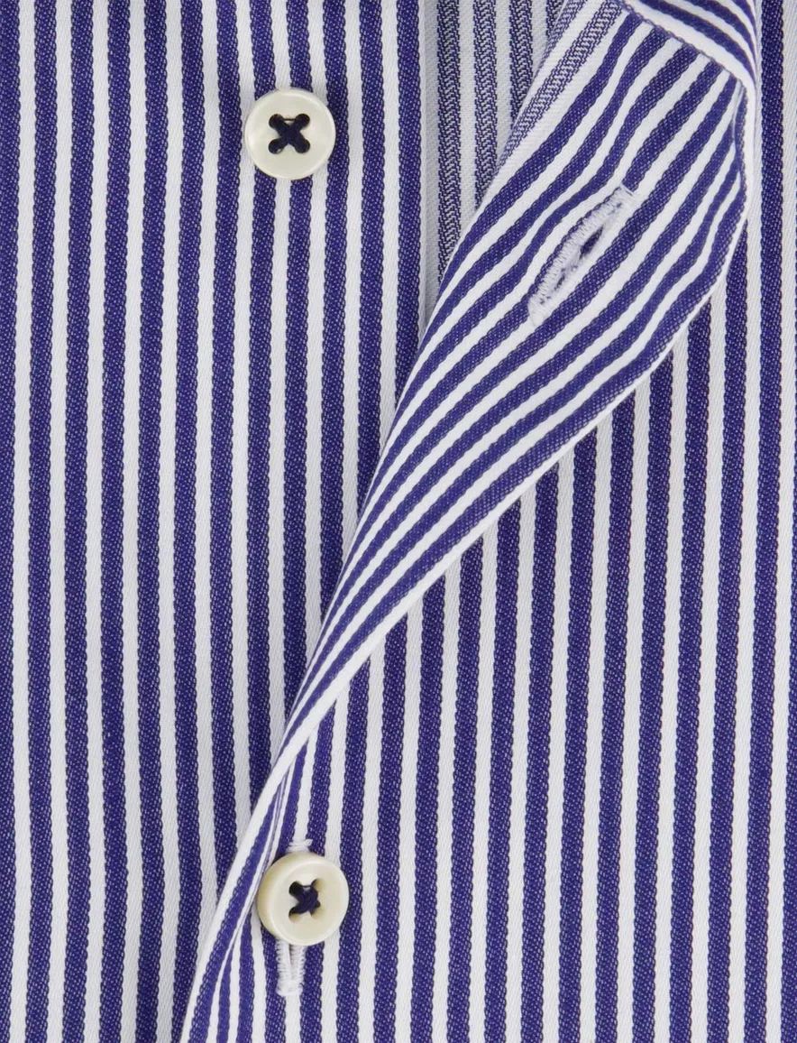 Eterna donkerblauw gestreept mouwlengte 7 overhemd comfort fit