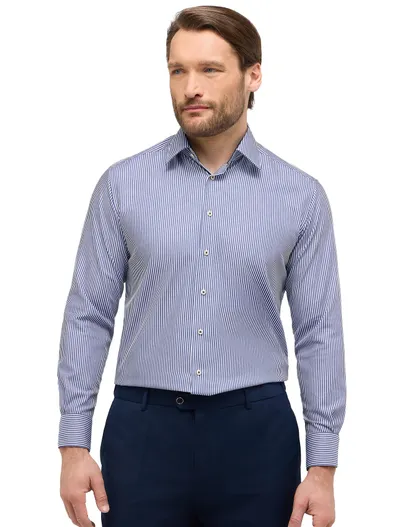 Eterna Eterna donkerblauw gestreept mouwlengte 7 overhemd comfort fit