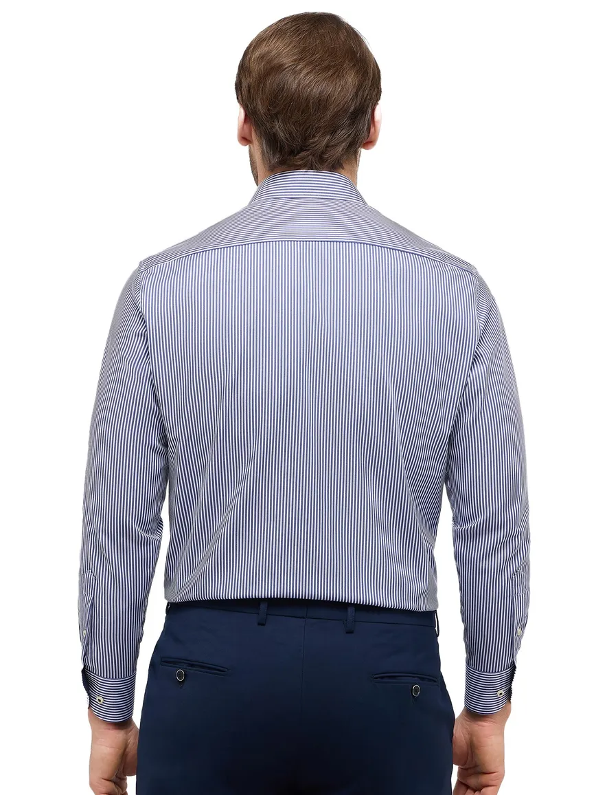 Eterna donkerblauw gestreept mouwlengte 7 overhemd comfort fit