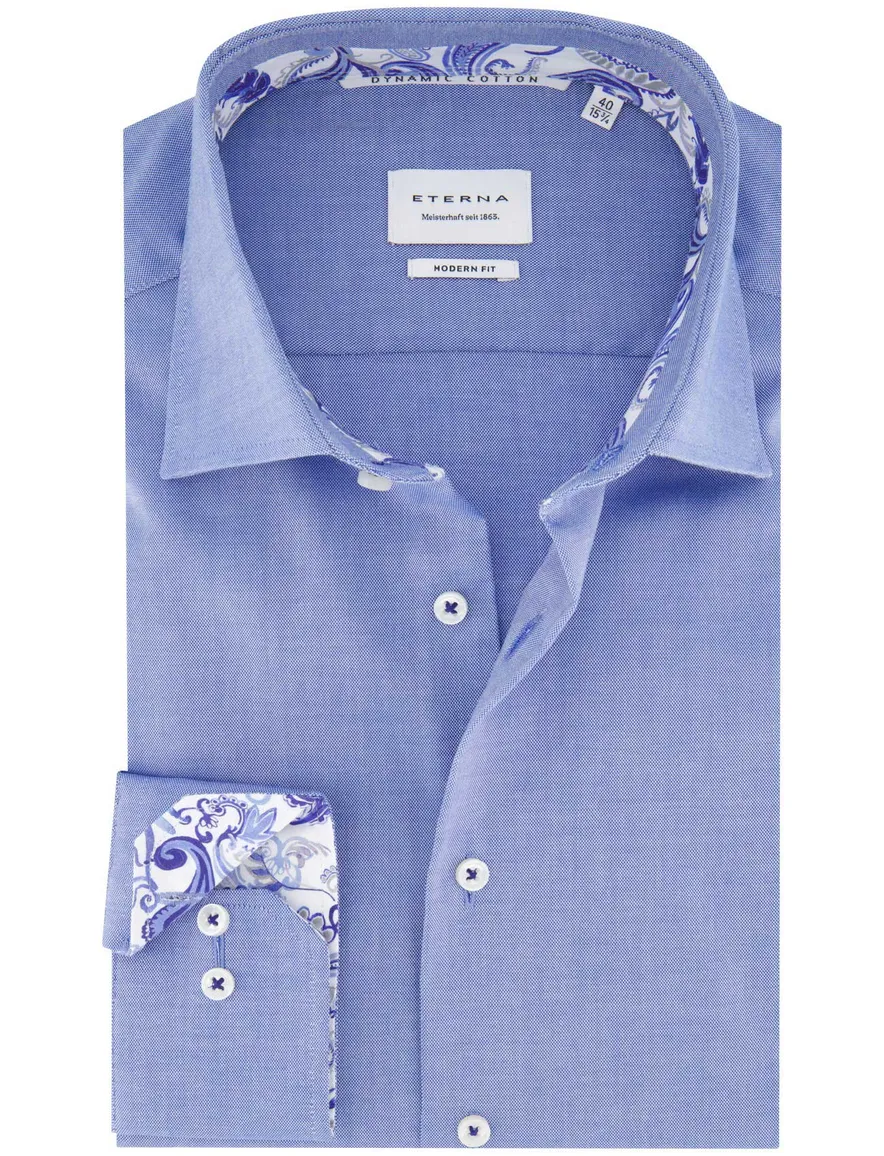 Eterna overhemd blauw modern fit effen lange mouw