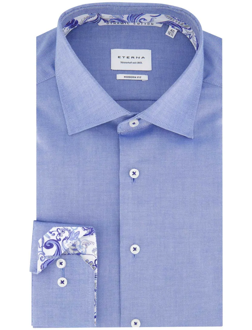 Eterna overhemd blauw modern fit effen katoen