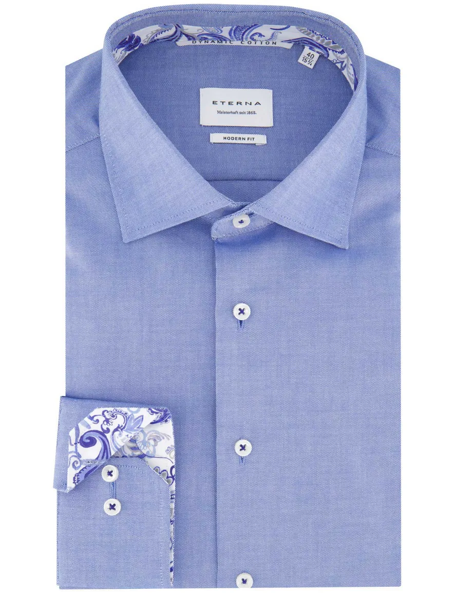 Eterna overhemd blauw modern fit effen lange mouw