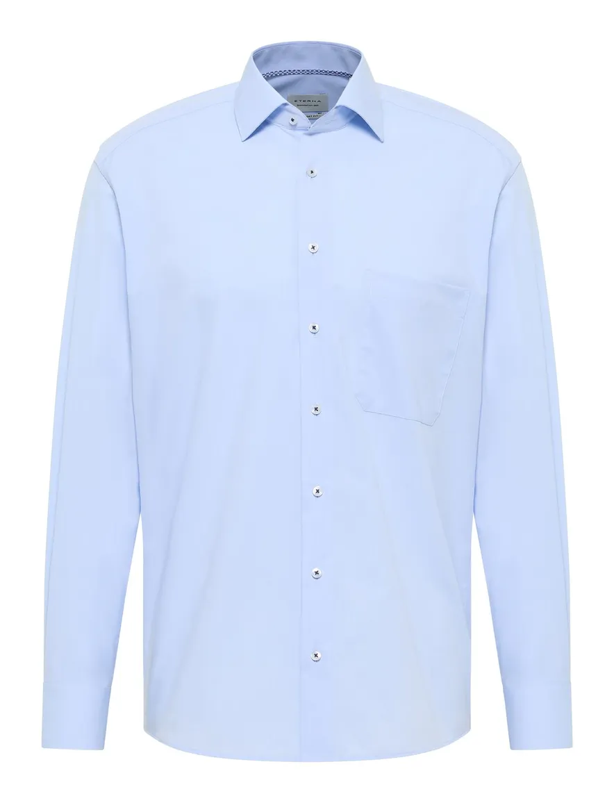 Eterna overhemd blauw effen mouwlengte 7 overhemd borstzak
