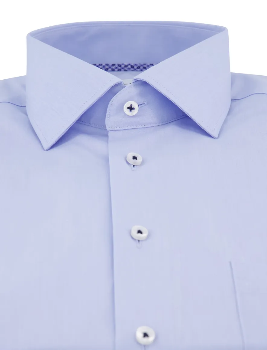 Eterna overhemd blauw effen mouwlengte 7 overhemd borstzak