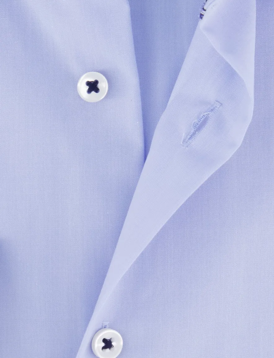 Eterna overhemd blauw effen mouwlengte 7 overhemd borstzak