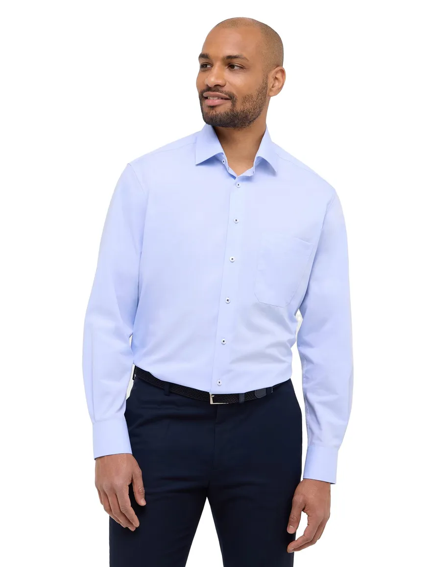 Eterna overhemd blauw effen mouwlengte 7 overhemd borstzak