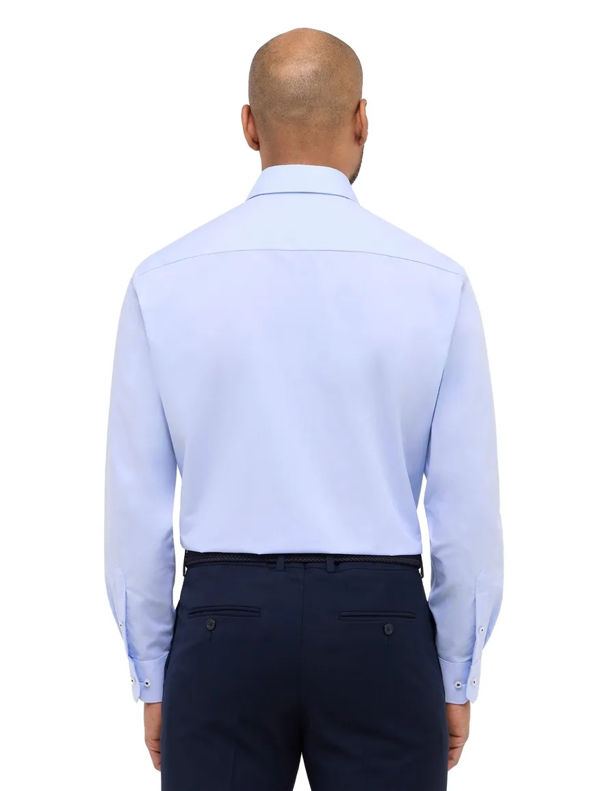 Eterna overhemd blauw effen mouwlengte 7 overhemd borstzak