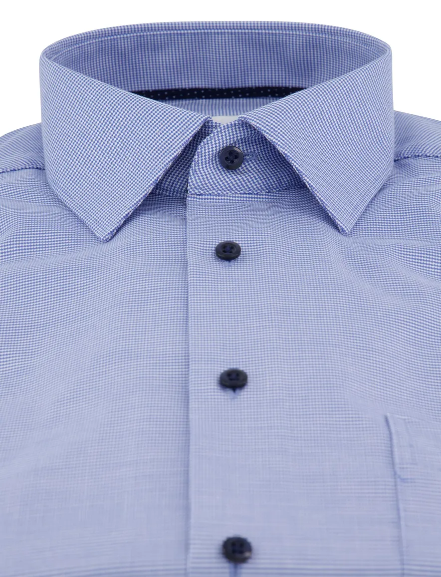 Eterna overhemd blauw geprint borstzak semi-wide collar