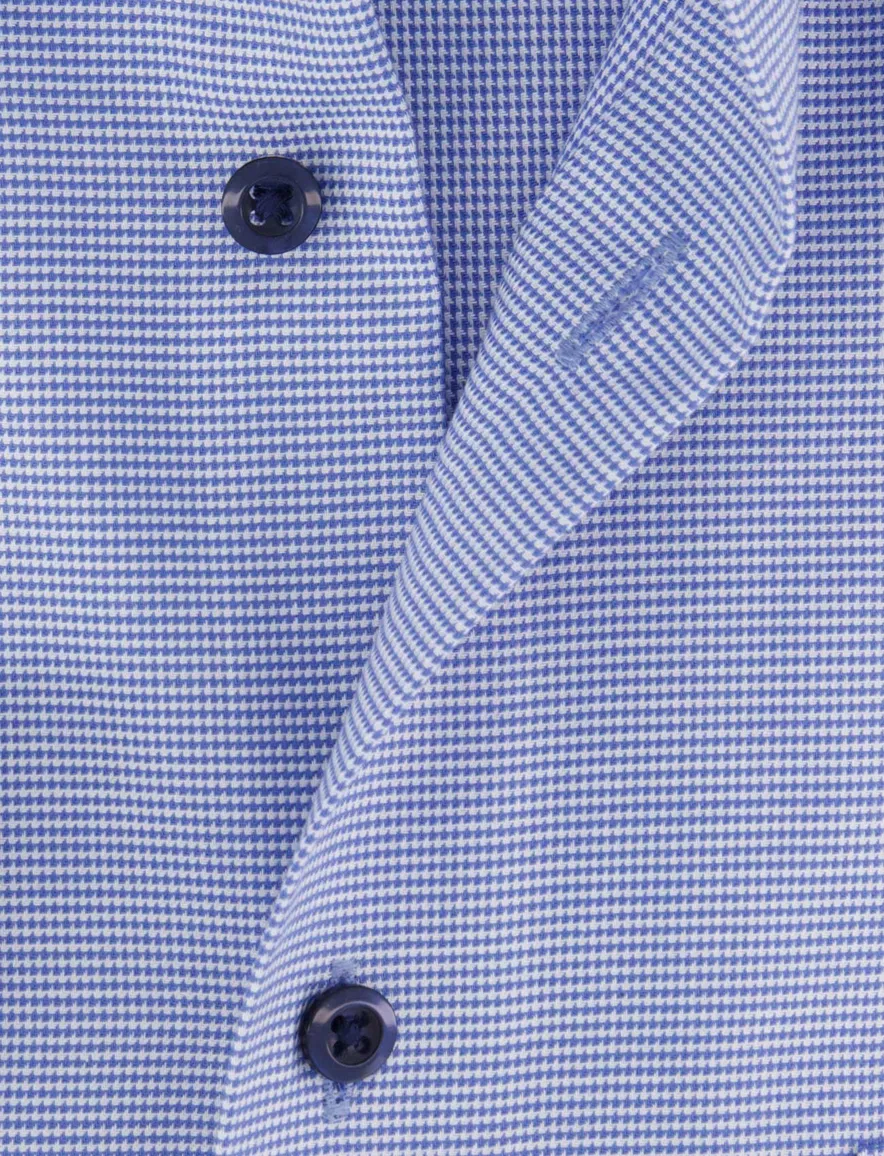 Eterna overhemd blauw geprint borstzak semi-wide collar