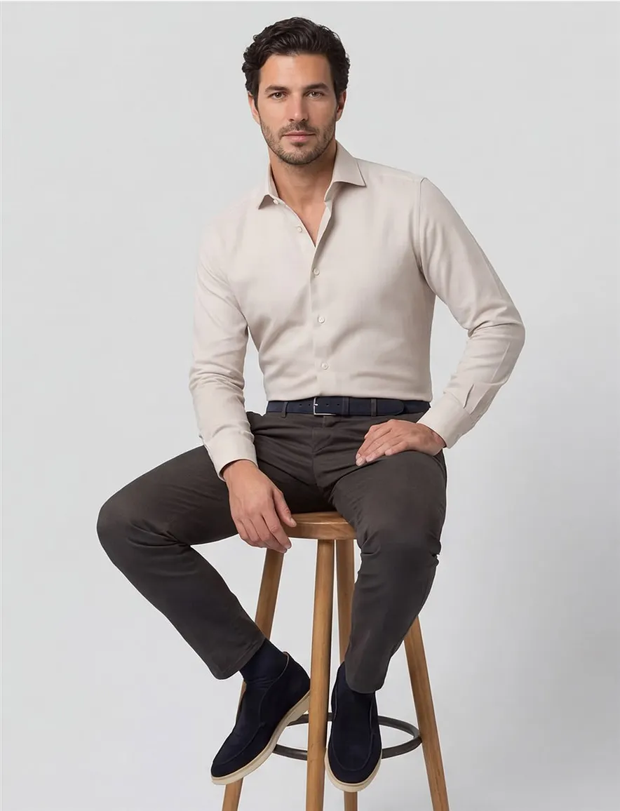 Eterna overhemd beige modern fit lange mouw