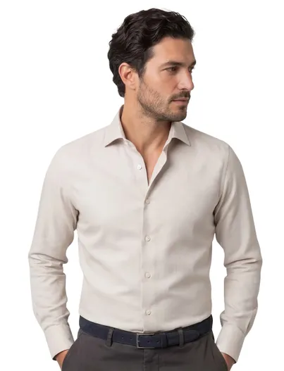 Eterna Eterna overhemd beige modern fit semi-wide collar