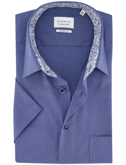 Eterna Eterna overhemd wijde fit donkerblauw geprint