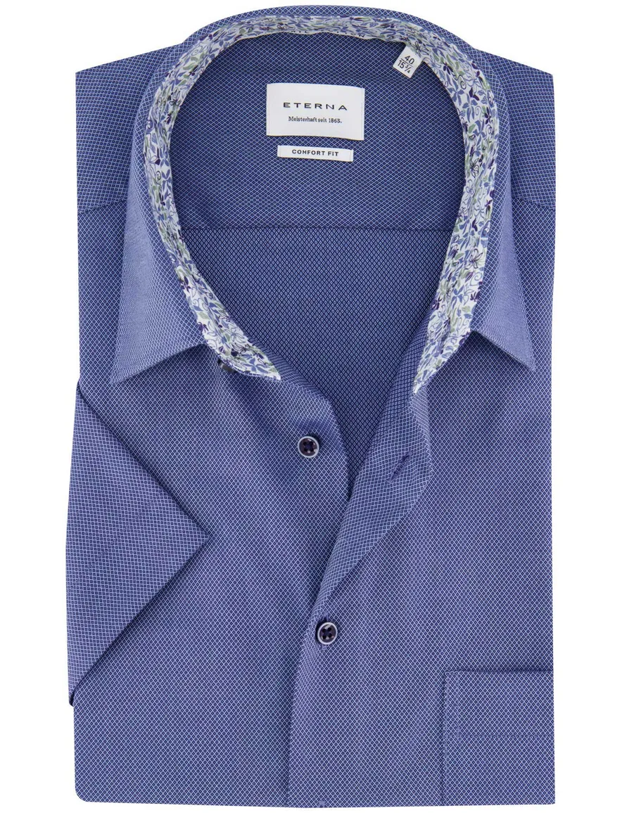 Eterna overhemd wijde fit donkerblauw geprint
