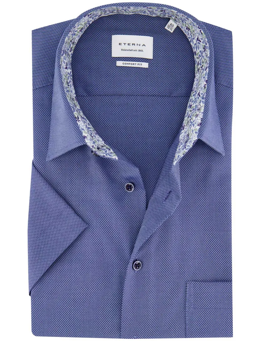 katoenen Eterna overhemd wijde fit blauw print